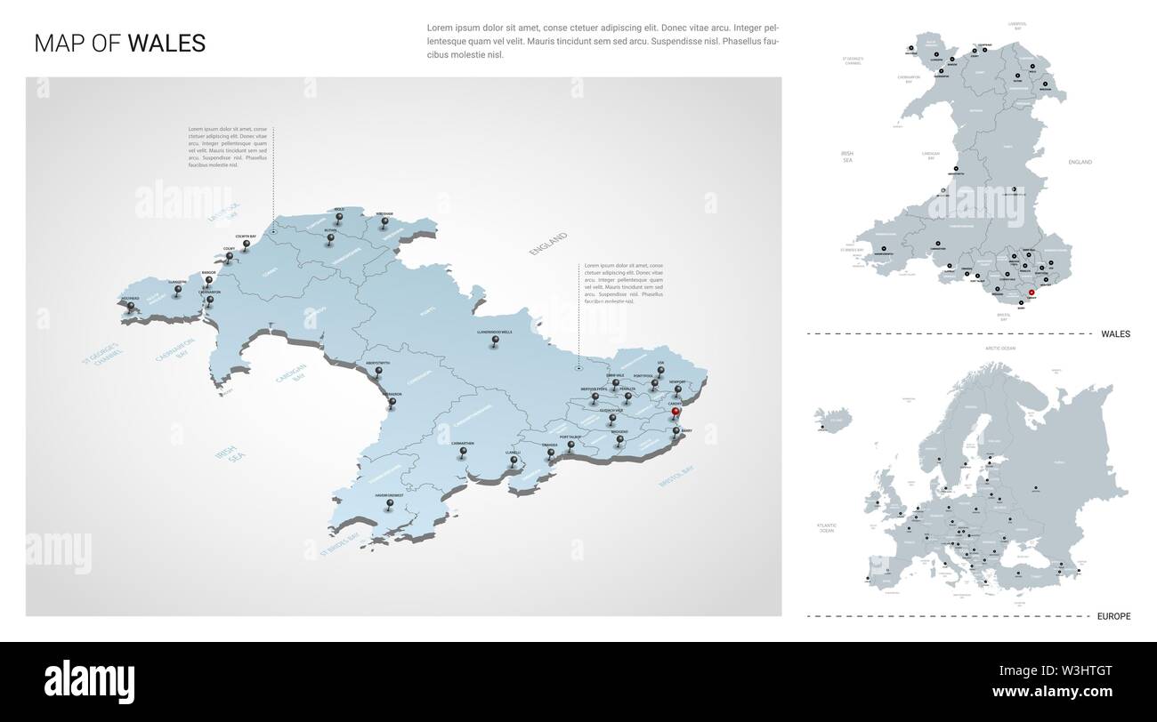 Vektor einrichten von Wales Land. Isometrische 3d-Karte, Wales Karte