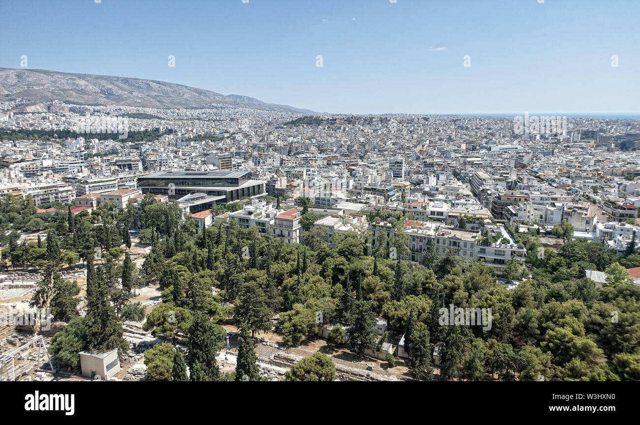 Panorama Ansicht von oben auf die Stadt Athen vom Hügel der Akropolis Stockfoto