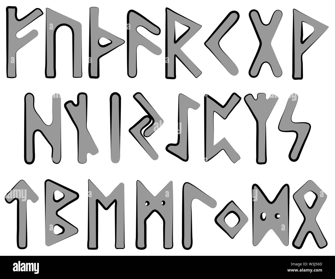 Der Altnordischen Runen. Runenalphabet, Futhark. Alten okkulten Viking Zeichen Buchstaben auf weißem Hintergrund, rune Font. Vector Illustration, EPS 10. Stock Vektor