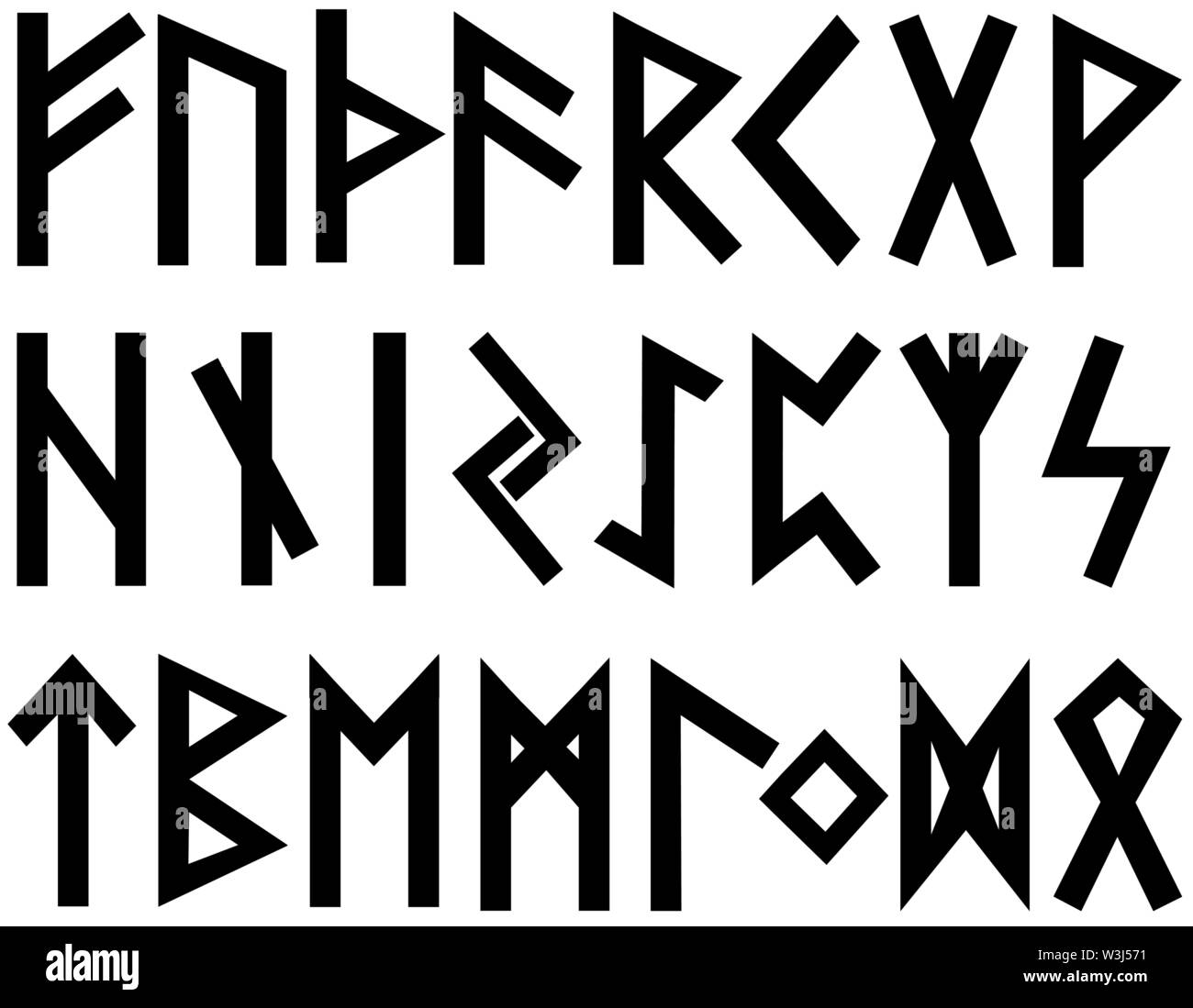 Der Altnordischen Runen. Runenalphabet, Futhark. Alten okkulten Viking Zeichen Buchstaben auf weißem Hintergrund, rune Font. Vector Illustration, EPS 10. Stock Vektor