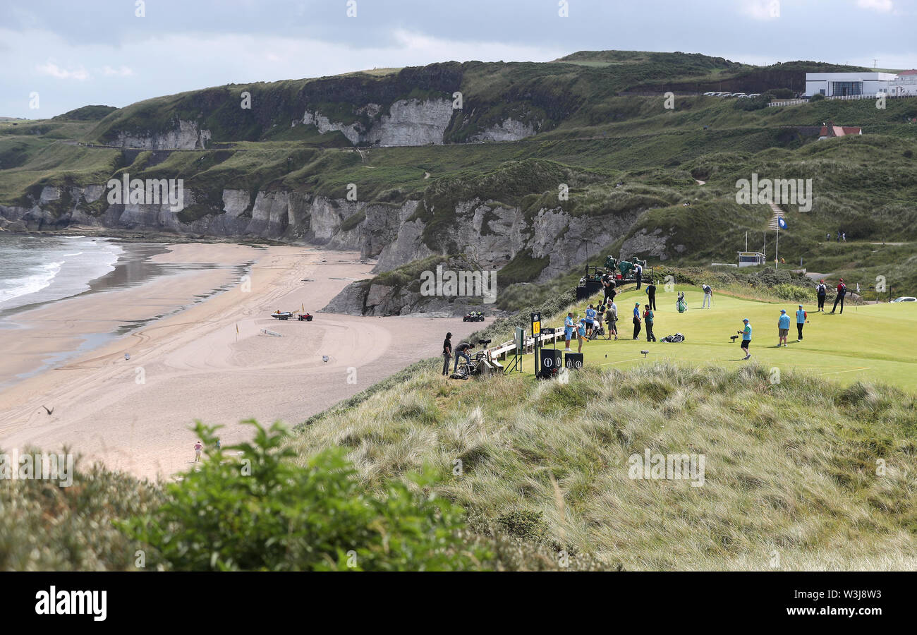 Allgemeine Ansicht des 5 T-Stück während der Vorschau Tag drei der Open Championship 2019 im Royal Portrush Golf Club. Stockfoto