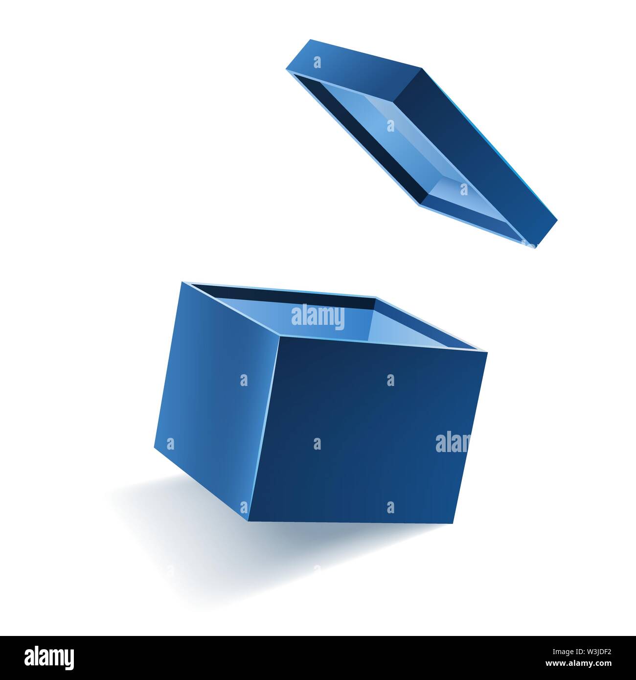 Blau geöffnet 3d realistische Geschenkkarton mit Fliegen und Platz für Ihren Text, realistisch, Vector Illustration. Stock Vektor