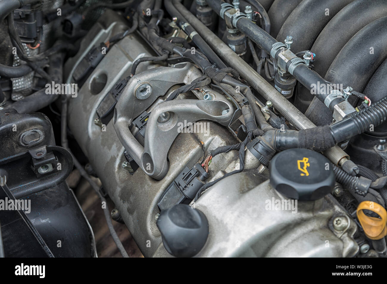 Nahaufnahme der Motor eines Autos. Stockfoto