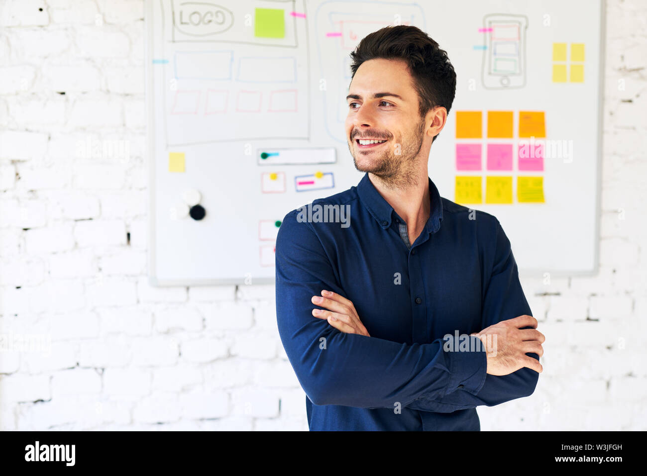 Portrait von Happy Web Designer, Programmierer stehen im Büro Stockfoto