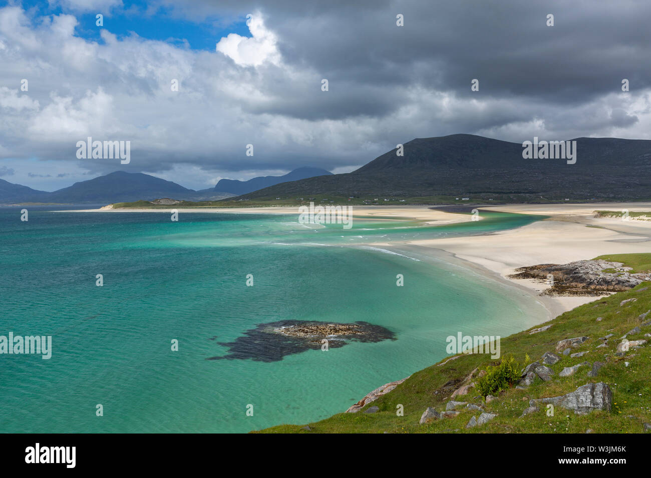 Auf der Suche nach Luskentire aus Seilebost, Isle of Harris, Äußere Hebriden, Schottland Stockfoto