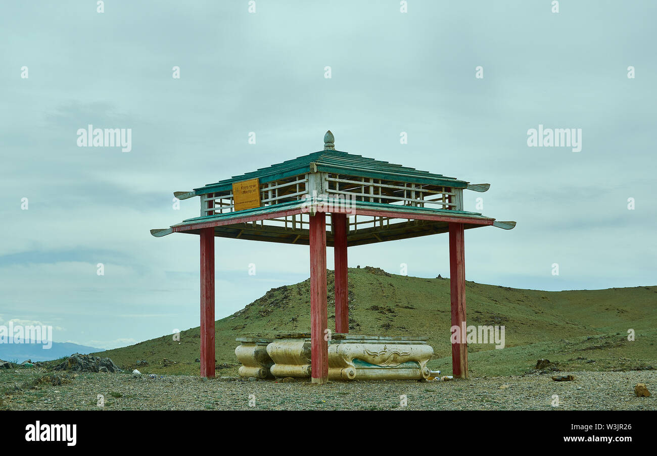 Mongolische Ovoo, khovd Innenstadt, khovd Provinz der Mongolei. Stockfoto