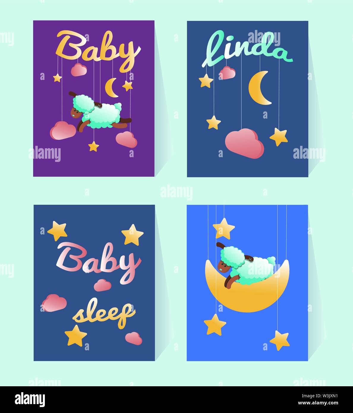 Vorlage Baby Dusche Postkarten Mit Einem Schaf Mond Sterne Rosa Wolken Mustertext Dekoration Kinderzimmer Partei Ein