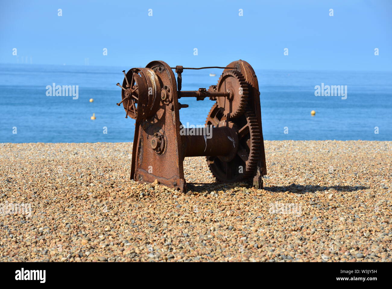 Rostigen angeln Winde am Brighton Beach im Sommer. Stockfoto