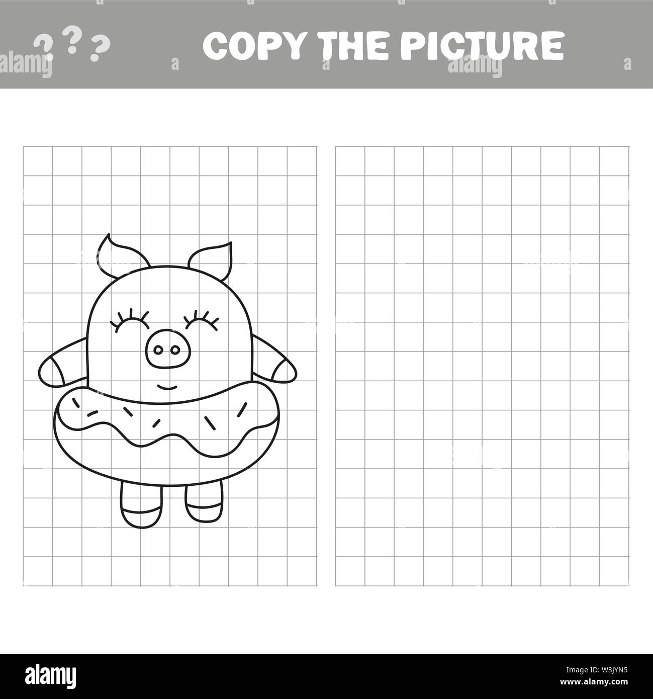 Lustige Schwein mit Donut. Vollständige und kopieren Sie das Bild Kinder zeichnen Stock Vektor