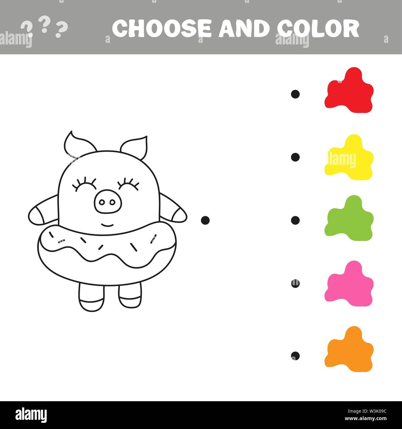 Lustige Schwein mit Donut. Malbuch zeichnen Stock Vektor