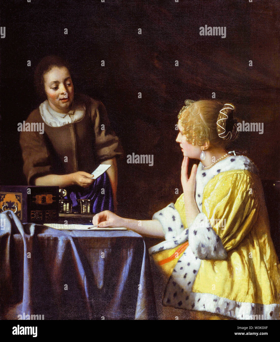 Johannes Vermeer, Dame mit ihrer Magd, die einen Brief hält (Herrin und Mägde), Ölgemälde auf Leinwand, 1666-1667 Stockfoto