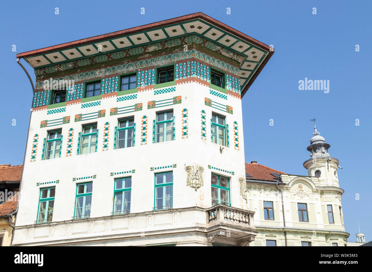 SKB bankomat Gebäude Hauptman Haus Prešerenplatz ein Beispiel für die Art Nouveau Architektur in Ljubljana, Slowenien EU Europa Stockfoto