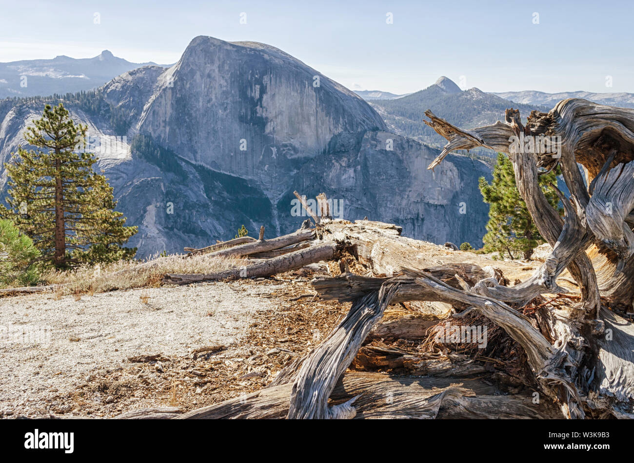 Blick auf den Half Dome von entlang der North Dome Trail. Yosemite Nationalpark, Kalifornien, USA. Stockfoto