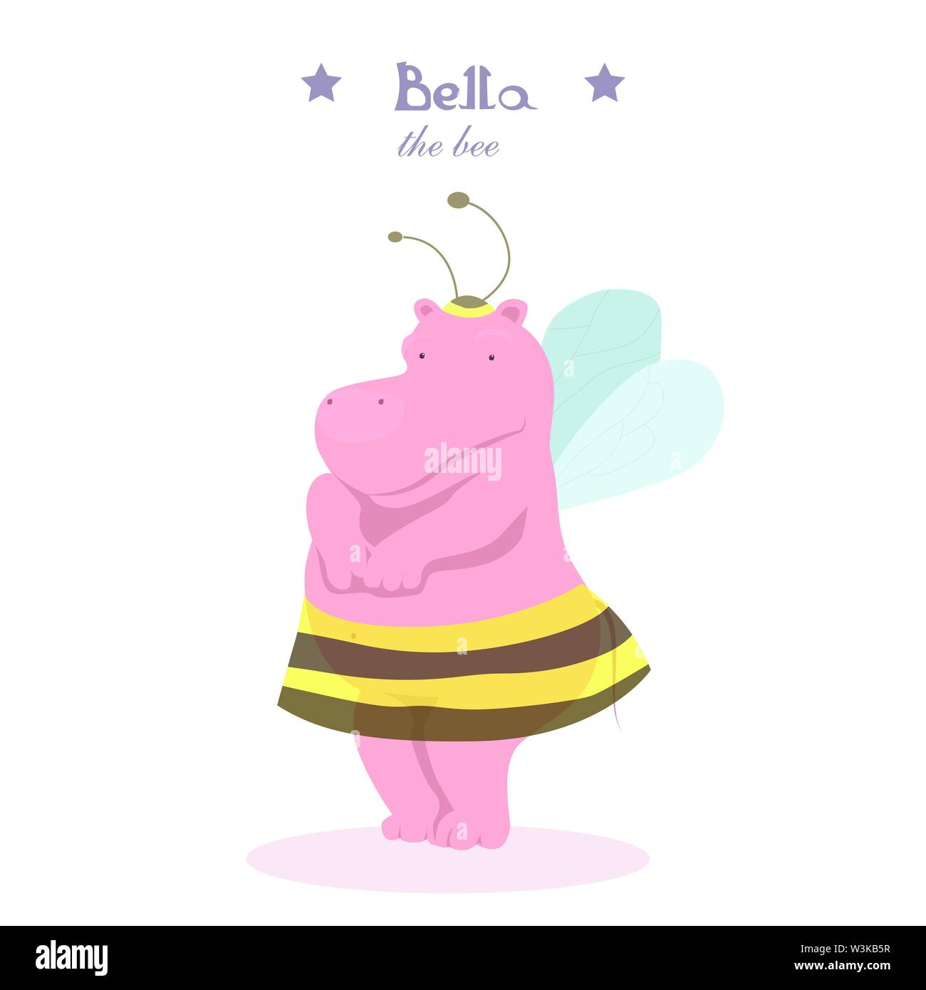 Vector Illustration eines kleinen hippo Mädchen in einer Biene Kostüm Stock Vektor