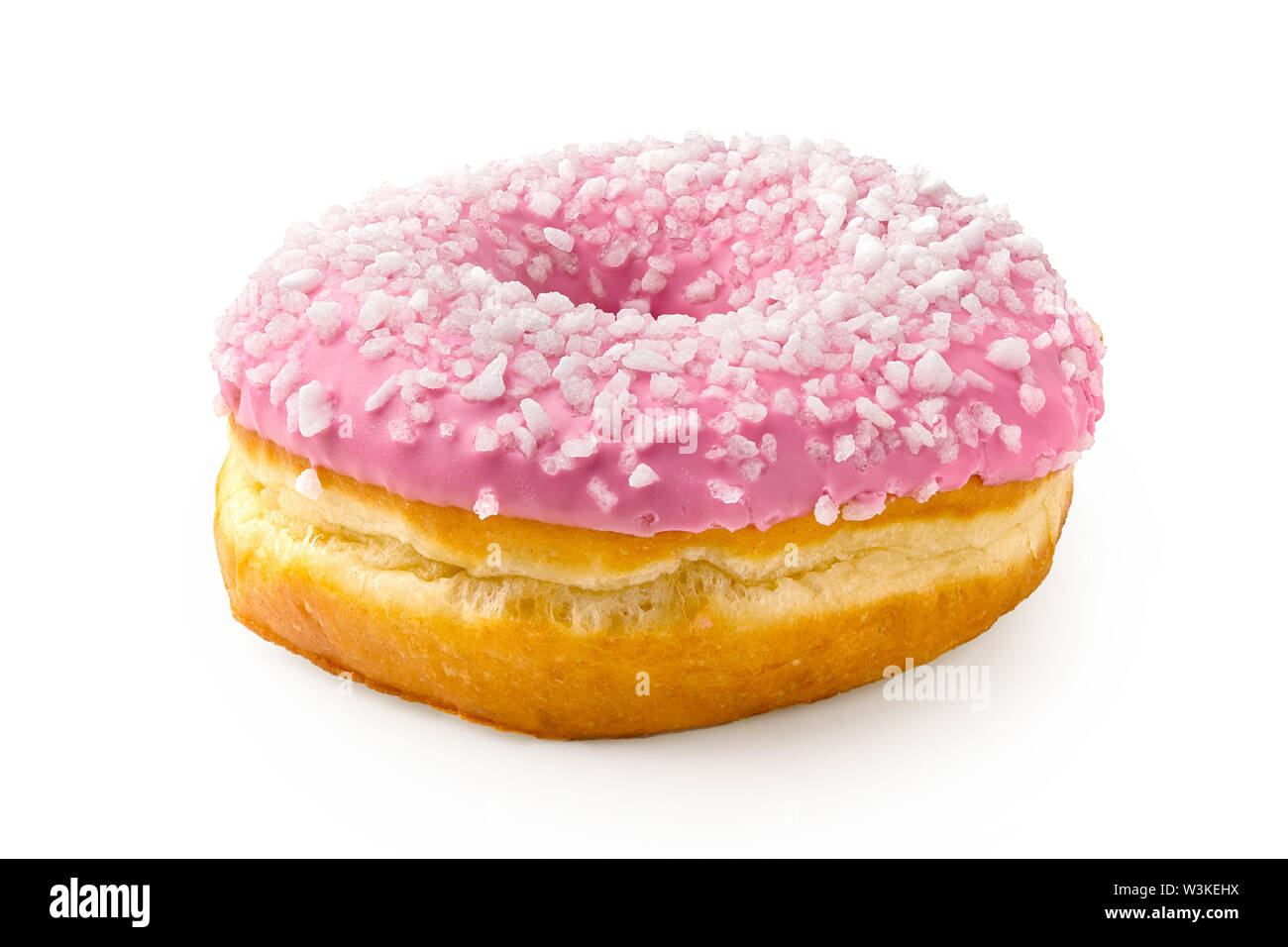 Rosa matt Donut mit Kristallzucker isoliert auf weißem bestreut. Stockfoto