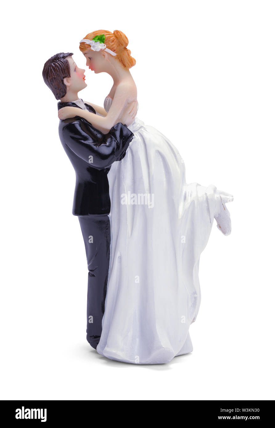 Mann und Frau Hochzeitstorte Topper isoliert auf weißem Hintergrund. Stockfoto