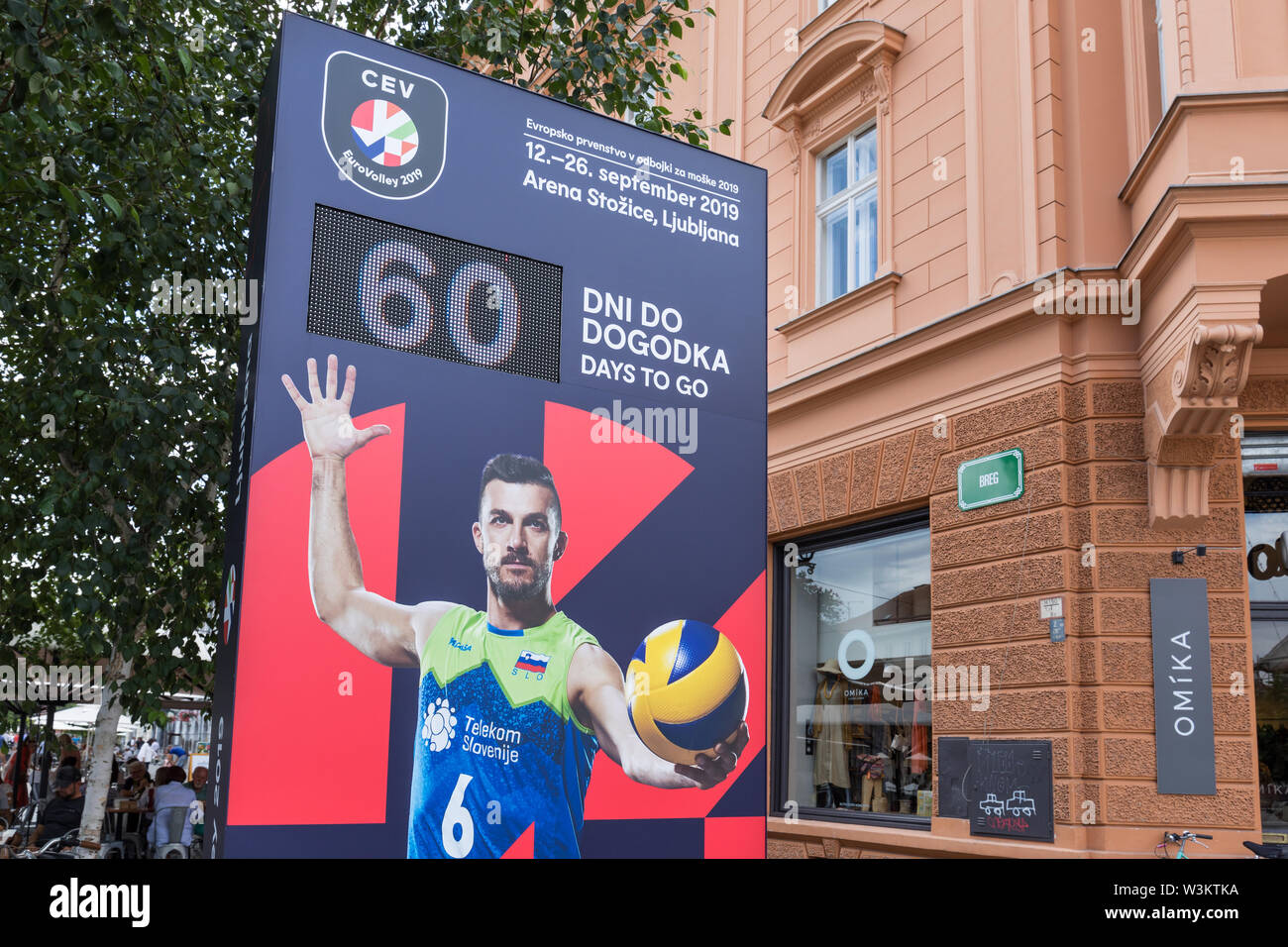 Zählen Sie die Tage bis zum 2019 CEV Volleyball Europameisterschaft, Ljubljana, Slowenien Stockfoto
