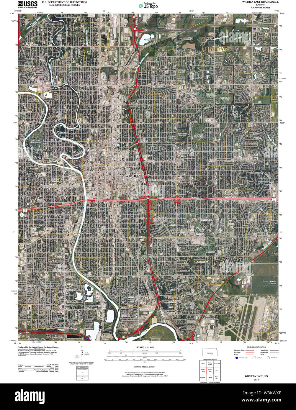 USGS TOPO Karte Kansas KS Wichita East 20100216 TM Wiederherstellung Stockfoto