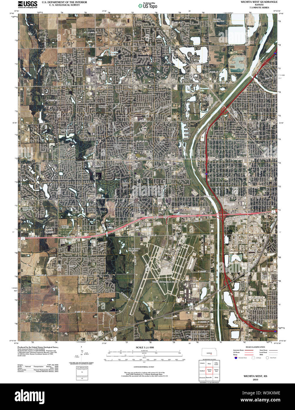 USGS TOPO Karte Kansas KS Wichita West 20100303 TM Wiederherstellung Stockfoto