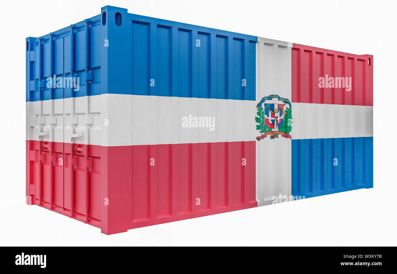 3D-Darstellung der Cargo Container mit Dominikanische Republik Flagge Stockfoto