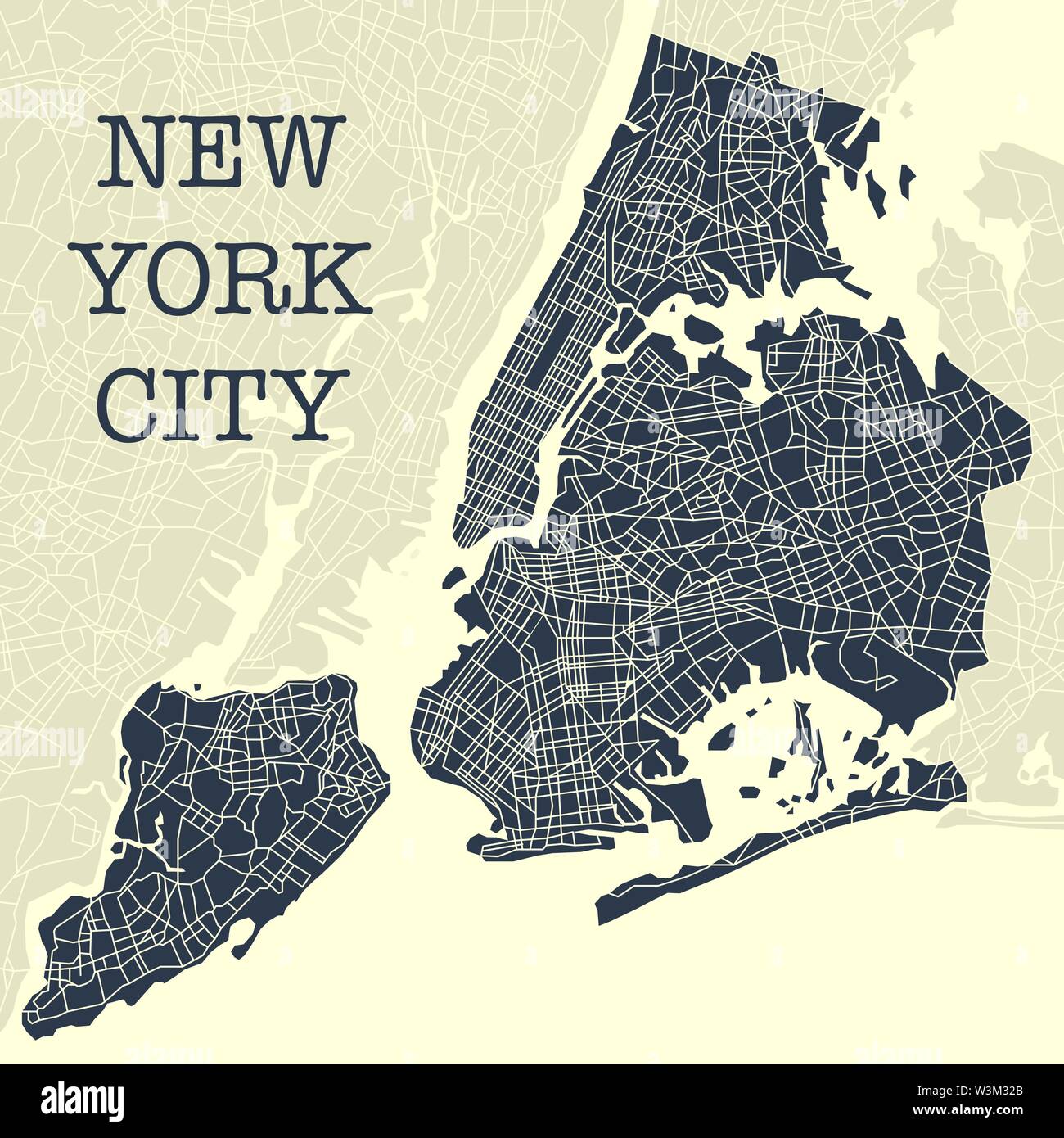 Gelb und Blau abstrakt New York Karte Hintergrund Stock Vektor