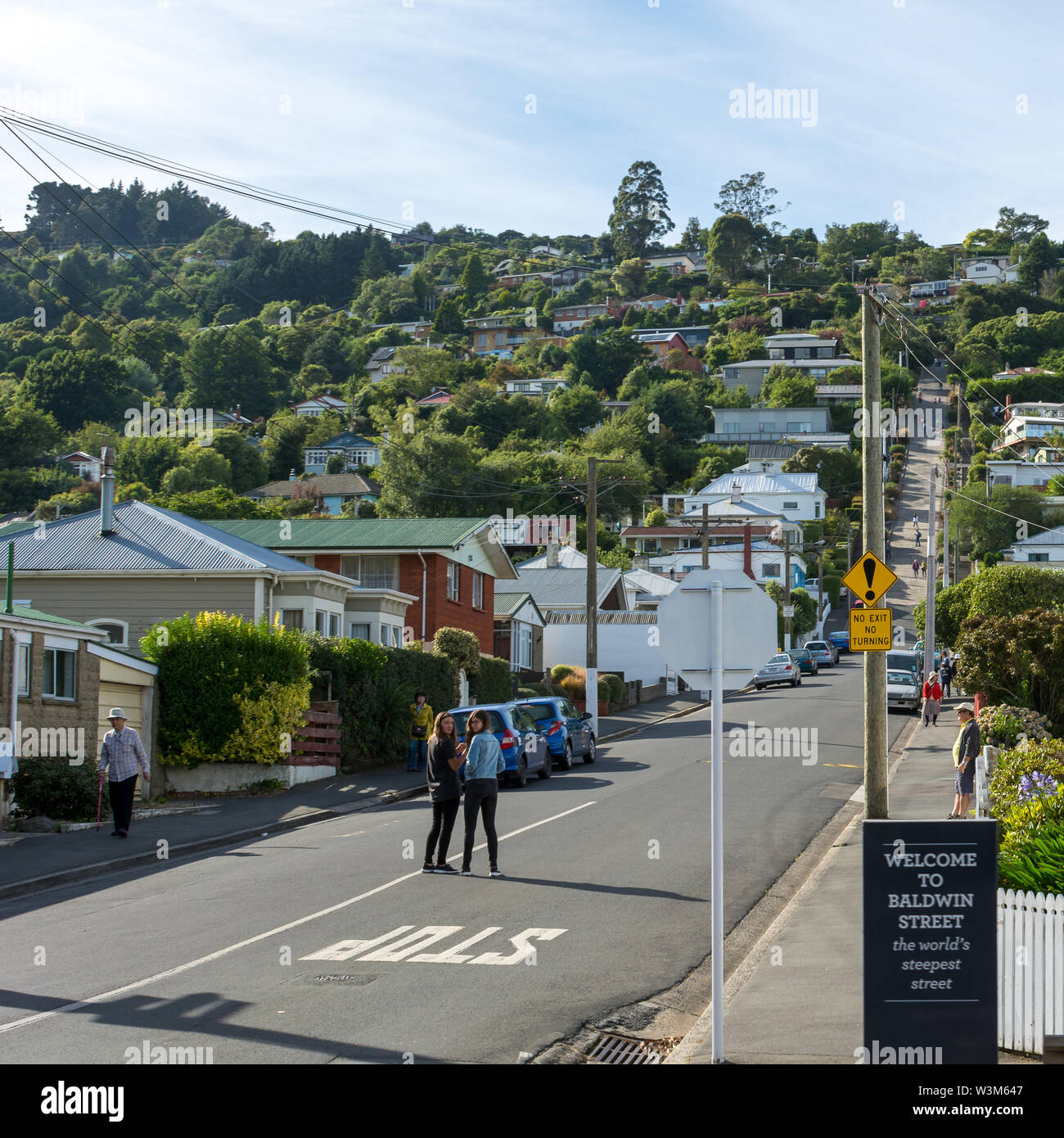 Dunedin, Otago, Neuseeland. Februar 2018. Baldwin St, heute die zweitsteilste Wohnstraße der Welt. Kredit: Jonathan Stockfoto