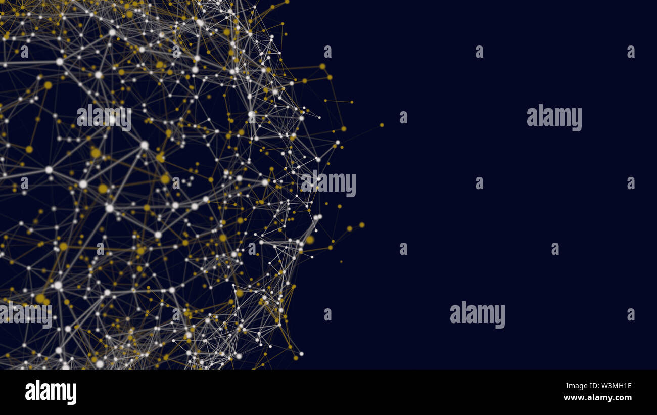 Netzwerk Kugelform getrennten digitalen Hintergrund. miteinander in gelben und blauen Linien und Punkte Stockfoto