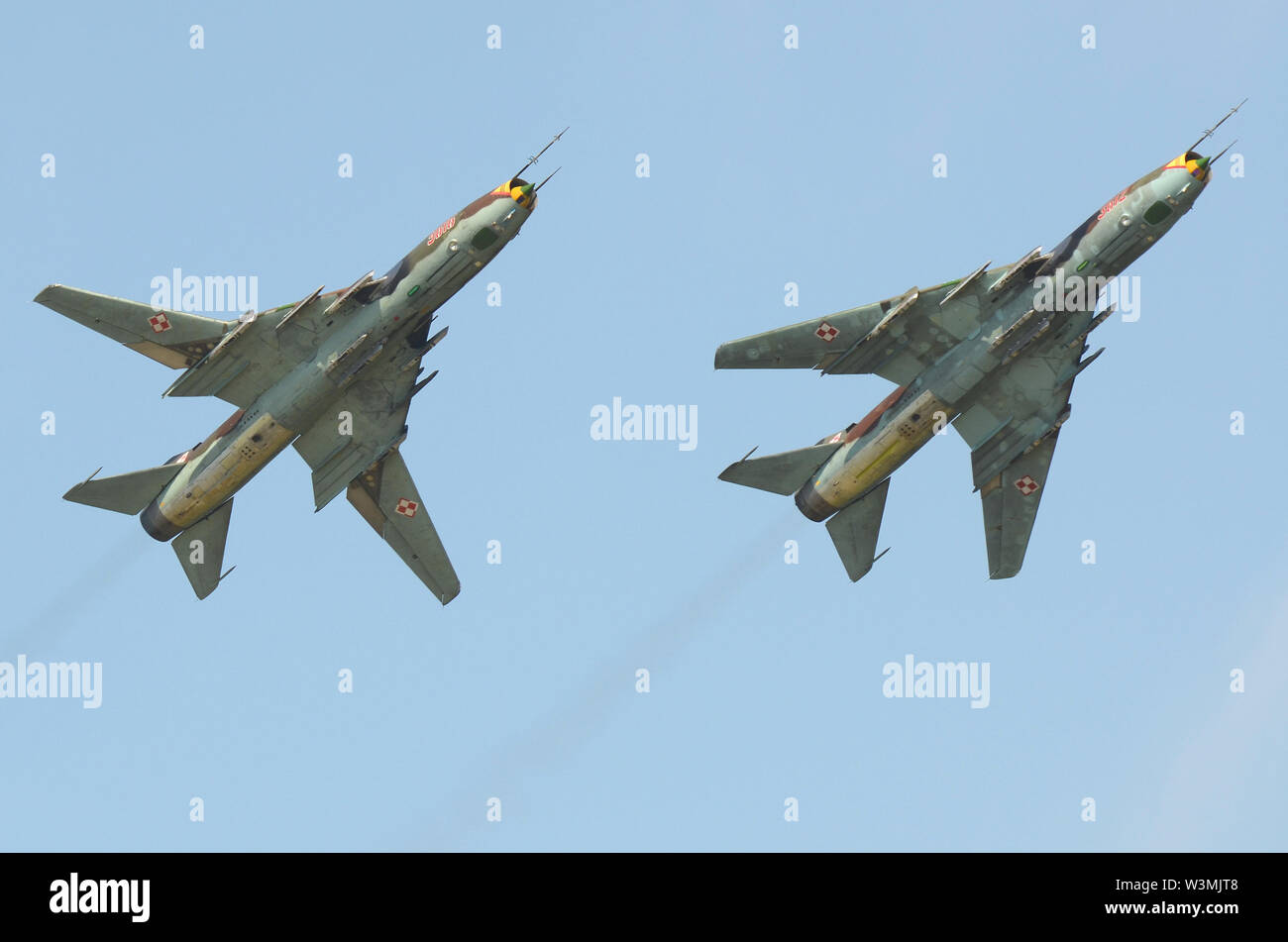 Suchoi Su-22 (NATO-reporting Name: Fitter) ist eine sowjetische Jagdbomber. Die polnische Luftwaffe. Von Ostblock verwendet. Sowjetische Ära des Kalten Krieges. Variable Geometrie Stockfoto