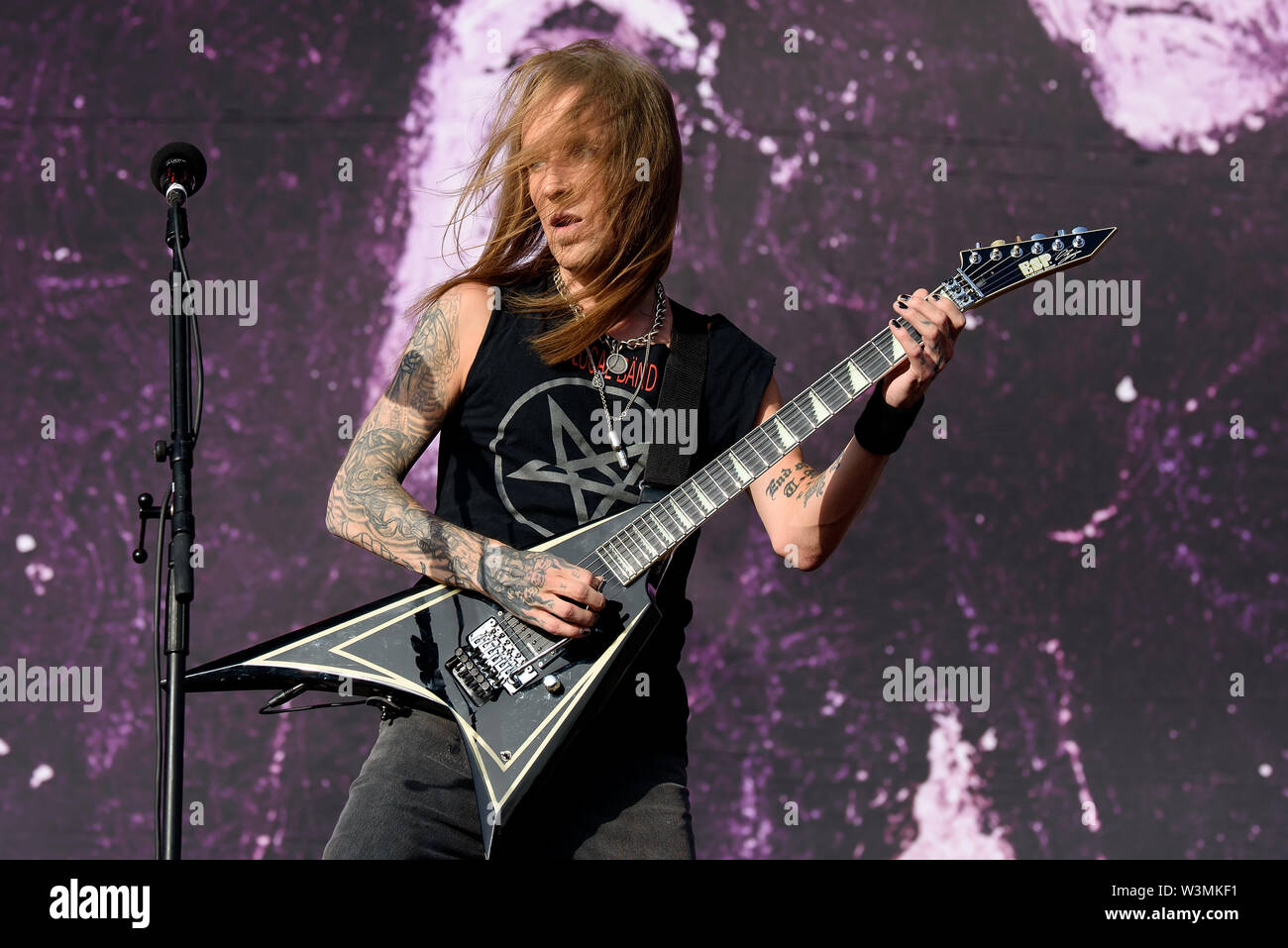 MADRID - 28.Juni: Children Of Bodom (extreme Metal Band) im Konzert an Download (Heavy Metal Musik Festival) am 28. Juni 2019 in Madrid, Spanien. Stockfoto