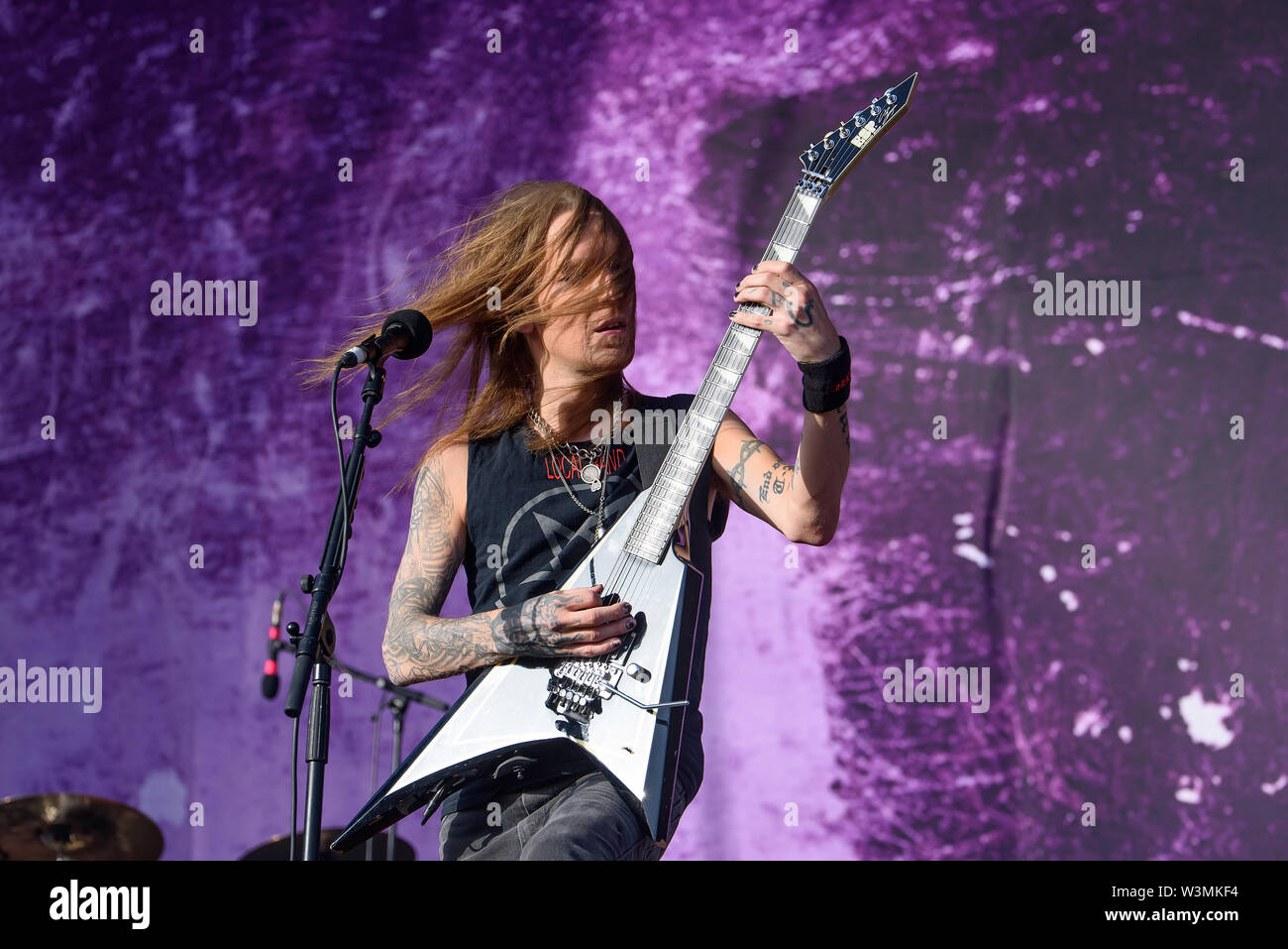 MADRID - 28.Juni: Children Of Bodom (extreme Metal Band) im Konzert an Download (Heavy Metal Musik Festival) am 28. Juni 2019 in Madrid, Spanien. Stockfoto