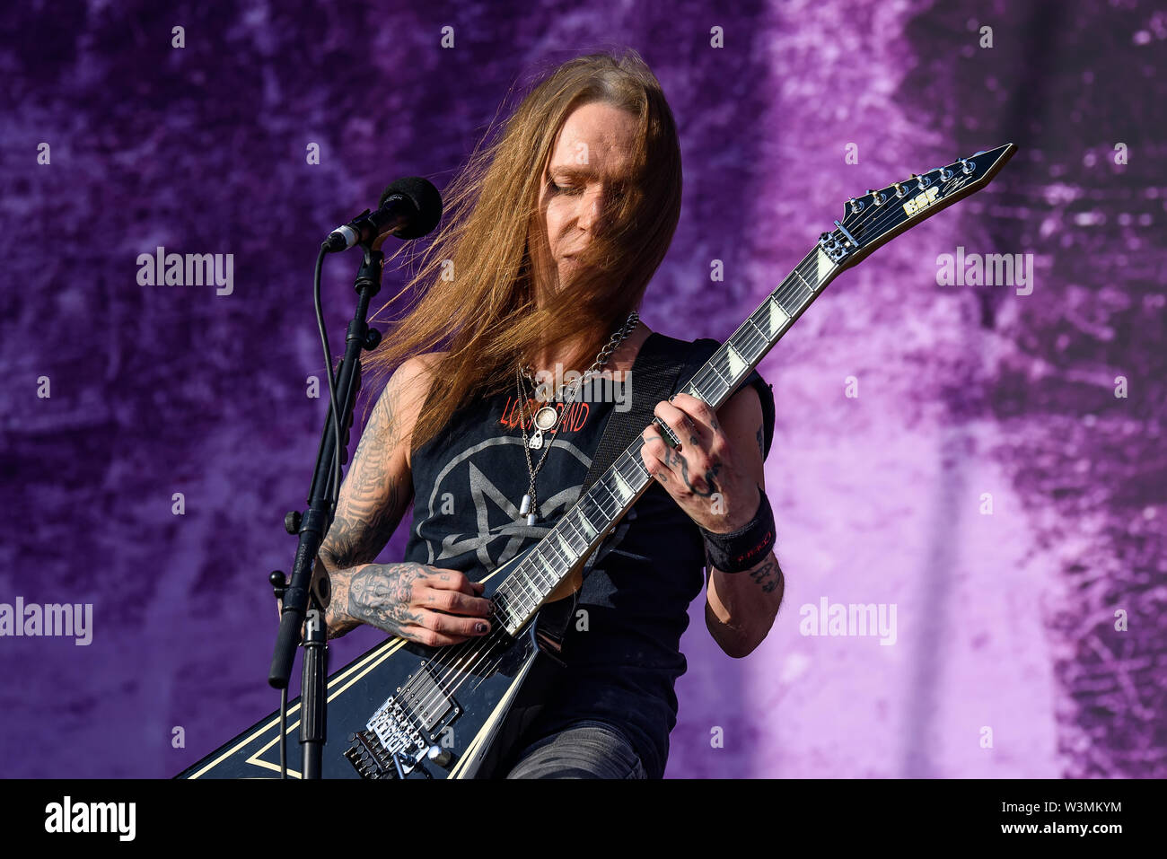 MADRID - 28.Juni: Children Of Bodom (extreme Metal Band) im Konzert an Download (Heavy Metal Musik Festival) am 28. Juni 2019 in Madrid, Spanien. Stockfoto