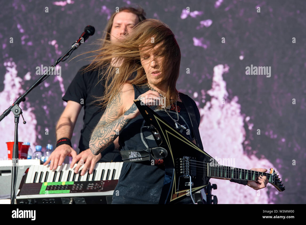 MADRID - 28.Juni: Children Of Bodom (extreme Metal Band) im Konzert an Download (Heavy Metal Musik Festival) am 28. Juni 2019 in Madrid, Spanien. Stockfoto
