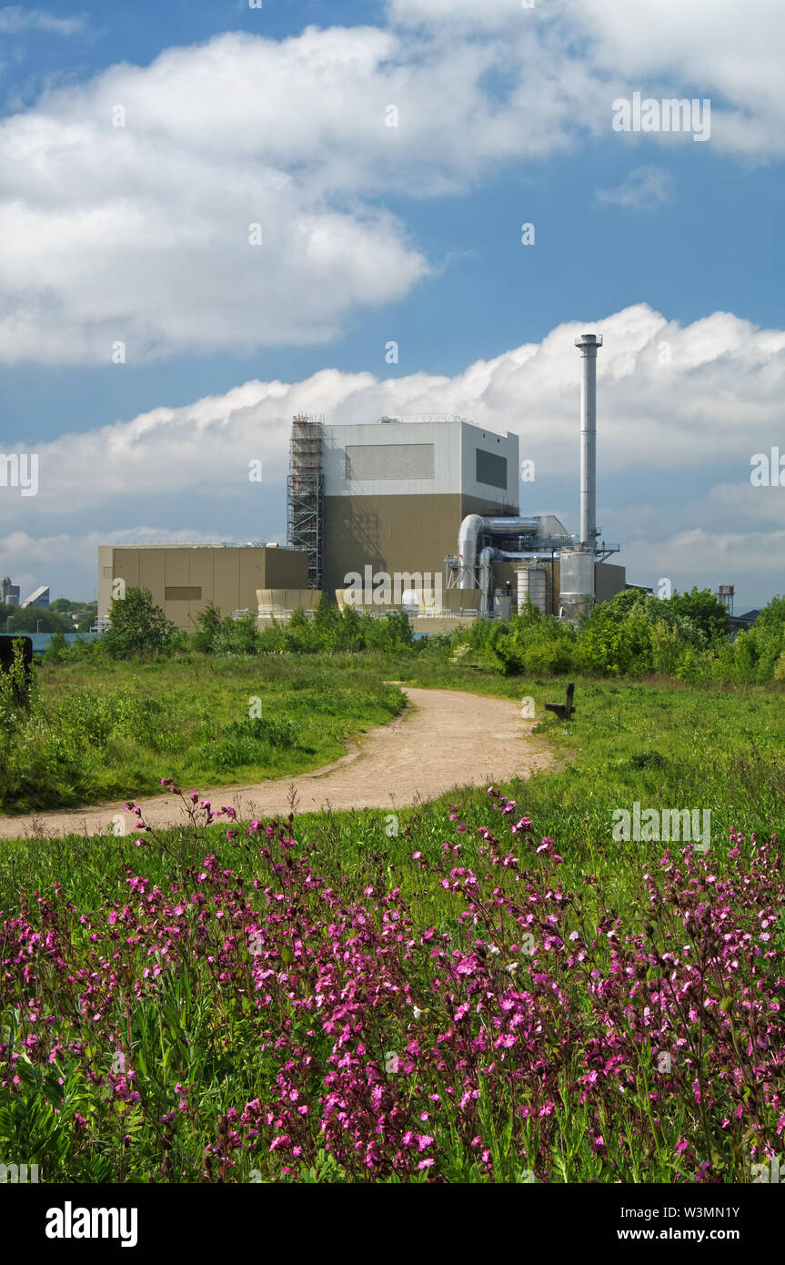 UK, South Yorkshire, Rotherham, 100 Riverside Natur Park, templeborough Biomassekraftwerk Stockfoto