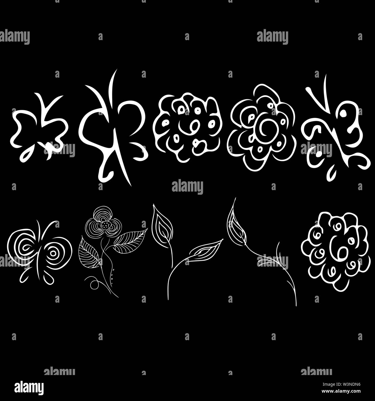 Blumen Sammlung Outline für dekorative Gestaltung. Vektor Kontur Symbol. Handskizze. . Isolierte Vector Illustration. Vintage floralen Muster. Hand d Stock Vektor