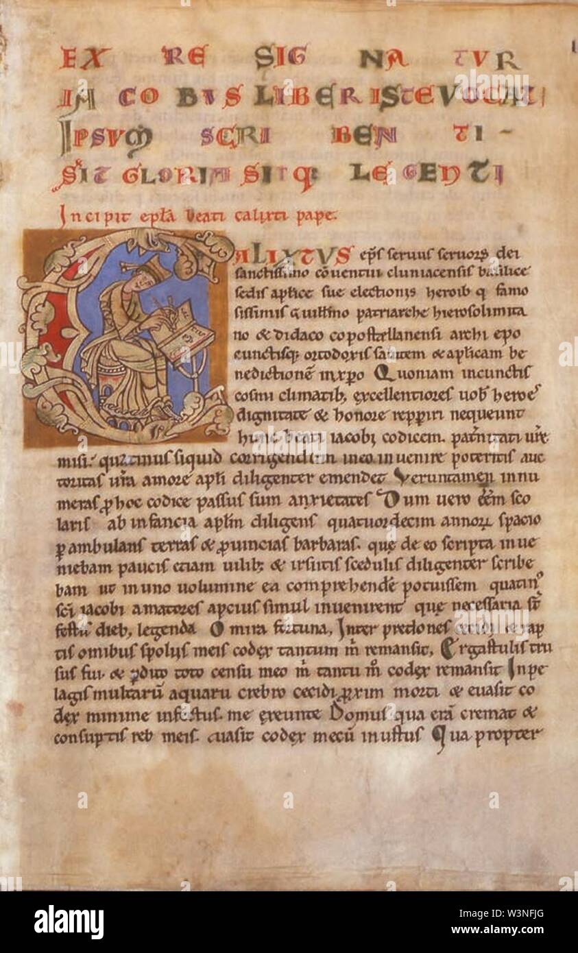 Codex Calixtinus. Inicio del prólogo. Stockfoto