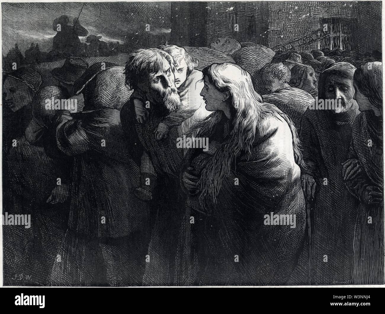 Etats-Unis.habitants du Michigan fuyant l'incendie. 1871. Stockfoto