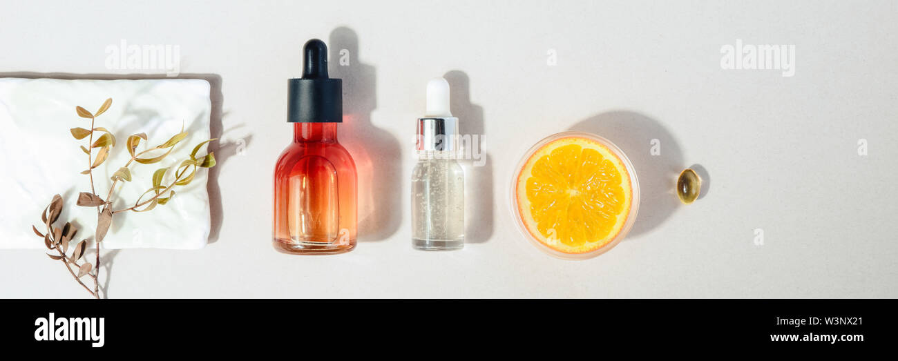 Haut Schönheit Gesundheit Konzept. Bio serum Produkt. Banner Stockfoto