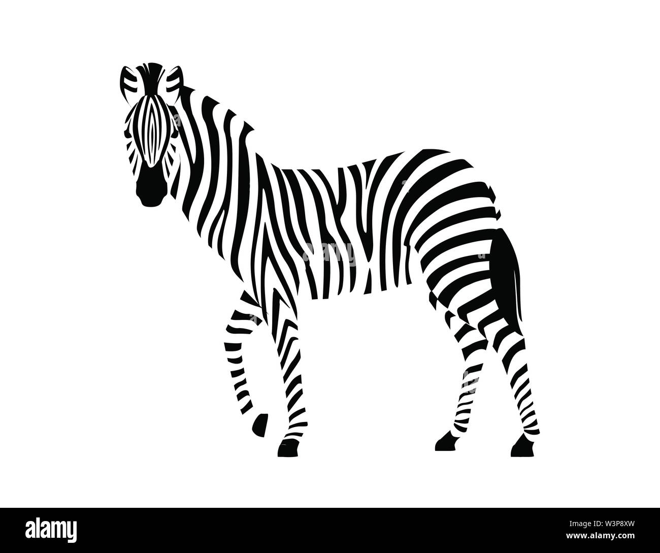 Afrikanische zebra Seitenansicht Umrisse gestreifte silhouette Tier design Flachbild Vector Illustration auf weißem Hintergrund. Stock Vektor