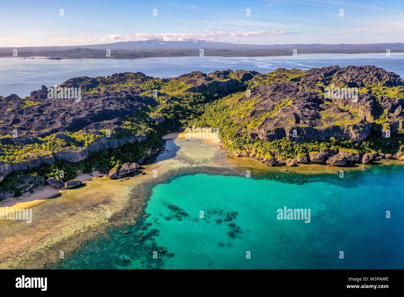 Bucht, Insel Nosy Hara, Region Diana, drone Schuß,Madagaskar, Madagaskar Stockfoto