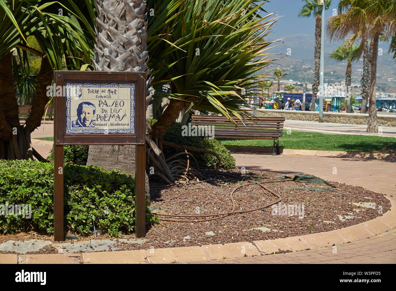 Paseo de los Poemas, Manuel Alcántara, Torre del Mar, Provinz Málaga, Andalusien, Spanien. Stockfoto