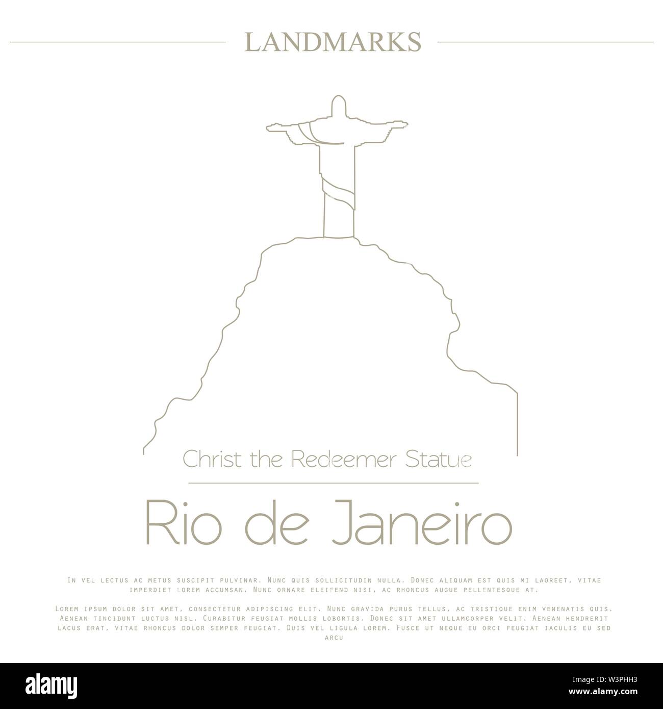 Welt Wahrzeichen. Rio de Janeiro. Brasilien. Christus der Erlöser Statue. Grafische Vorlage. Logos und Schriftzüge. Geradliniges Design. Vector Illustration Stock Vektor