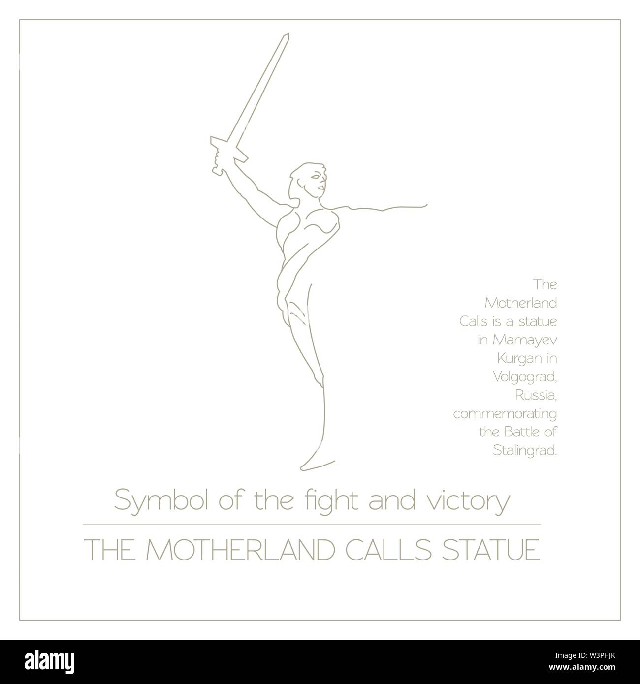 Welt Wahrzeichen. Wolgograd. Russland. Das Vaterland ruft Statue auf dem Mamaev Kurgan. Für die Helden der Schlacht von Stalingrad. Grafik Templates, Logos. Stock Vektor