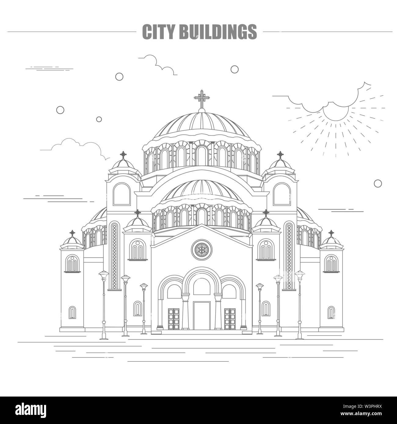 Stadt Gebäude grafische Vorlage. Die Kathedrale von Belgrad. Vector Illustration Stock Vektor