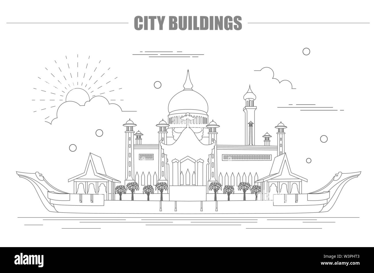 Stadt Gebäude grafische Vorlage. Sultan Omar Moschee. Brunei. Vector Illustration Stock Vektor