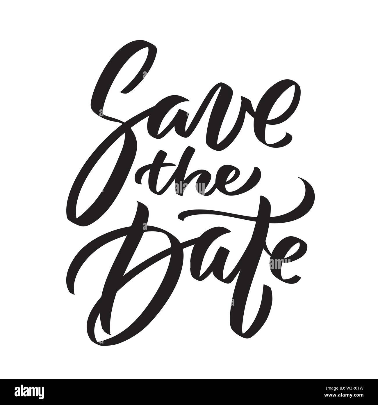 Datum speichern Tinte schreiben in der modernen Kalligraphie Stil. Text Beschriftung für Hochzeit Karte. Eine Farbe phrase Pinsel Kalligraphie. Vektor isoliert auf Weiss. Stock Vektor