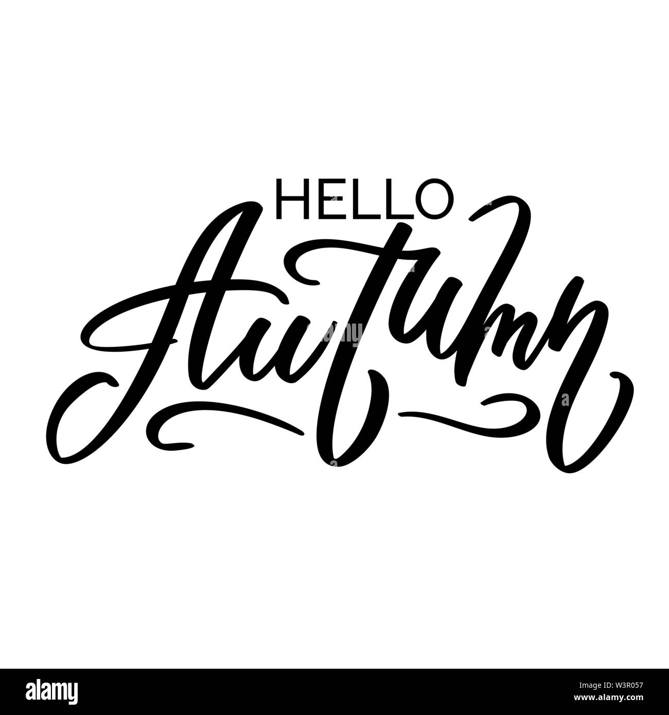 Hallo, Herbst - Text von Hand schreiben in der modernen Kalligraphie Stil. Typografie, Schrift, handschriftliche Phrase für Karten, Banner, Flyer, Poster. Vektor in Stock Vektor