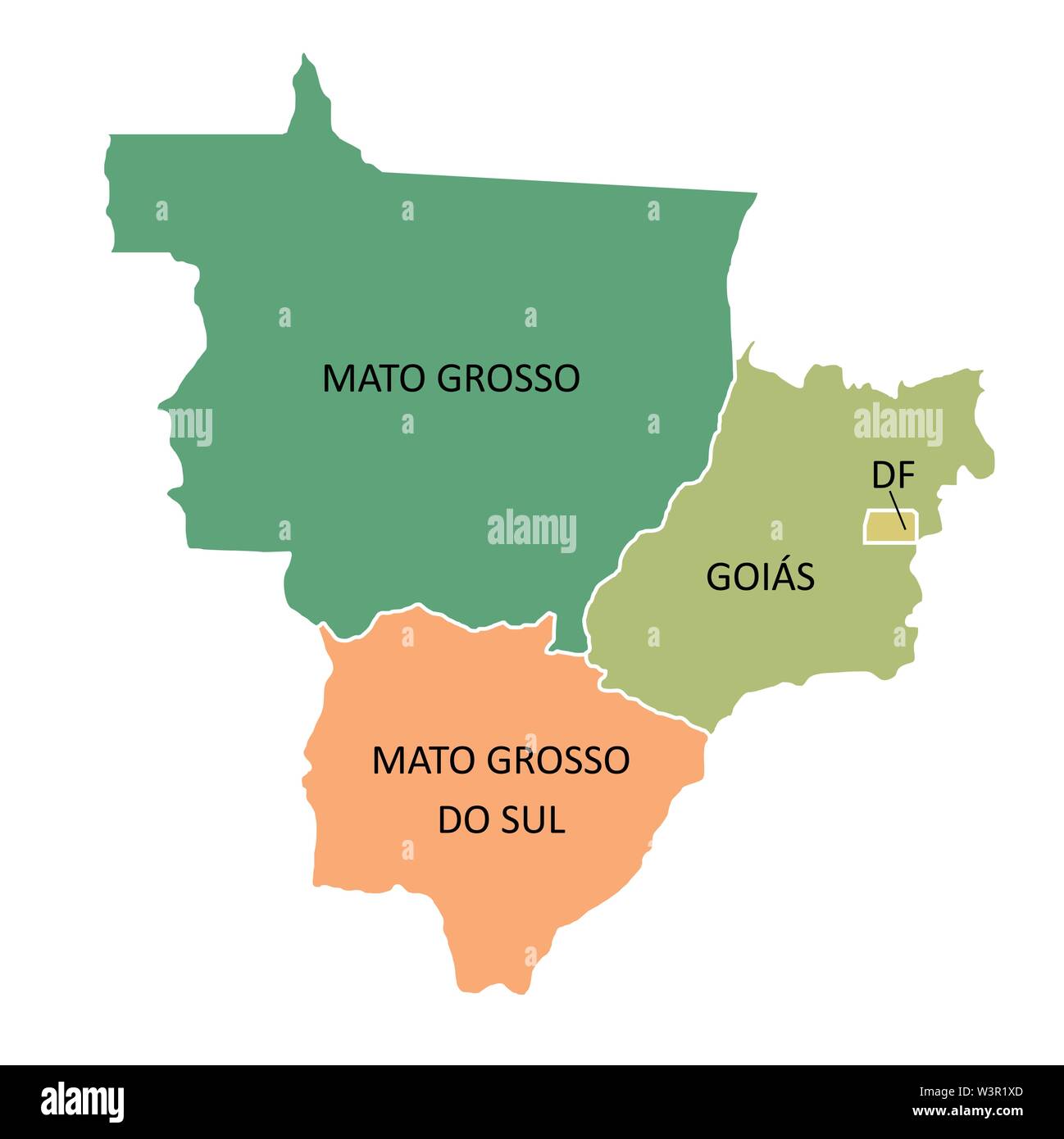 Bunte Karte von Brasilien - Region West auf weißem Hintergrund Stock Vektor