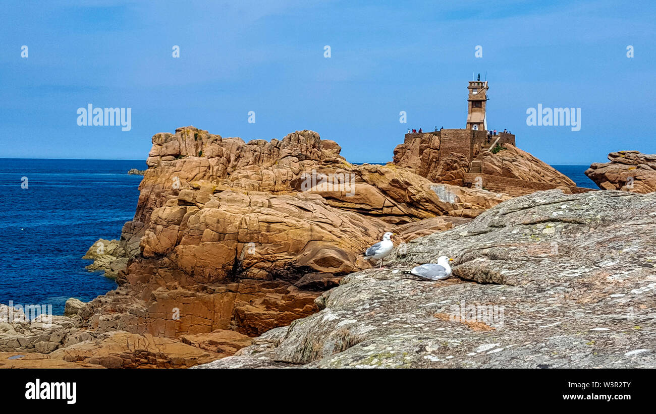 Bréhat Leuchtturm auf der Ile de Bréhat, Cotes-d'Armor, Bretagne, Frankreich Stockfoto