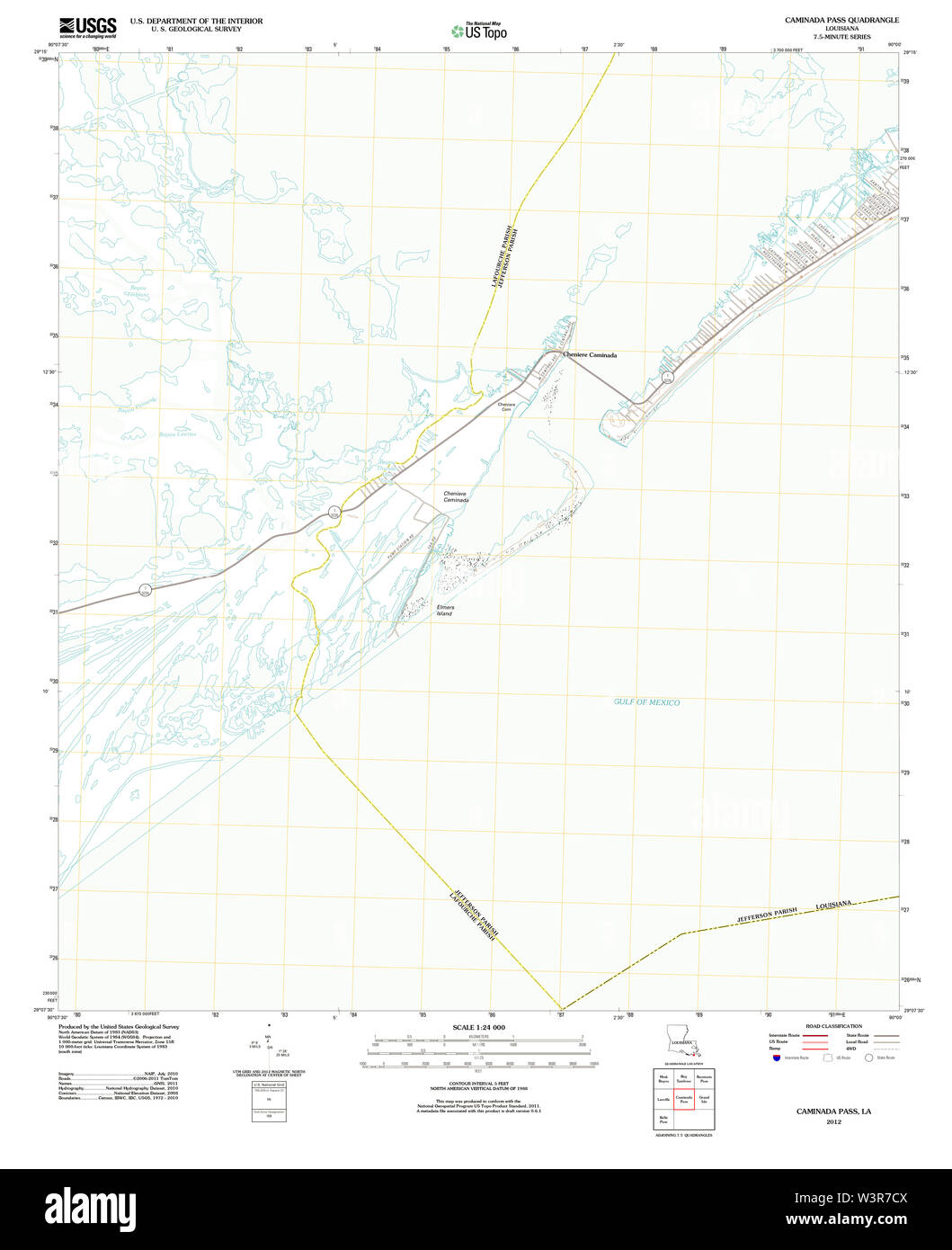 USGS TOPO Karte Louisiana La Caminada Pass 20120413 TM Wiederherstellung Stockfoto