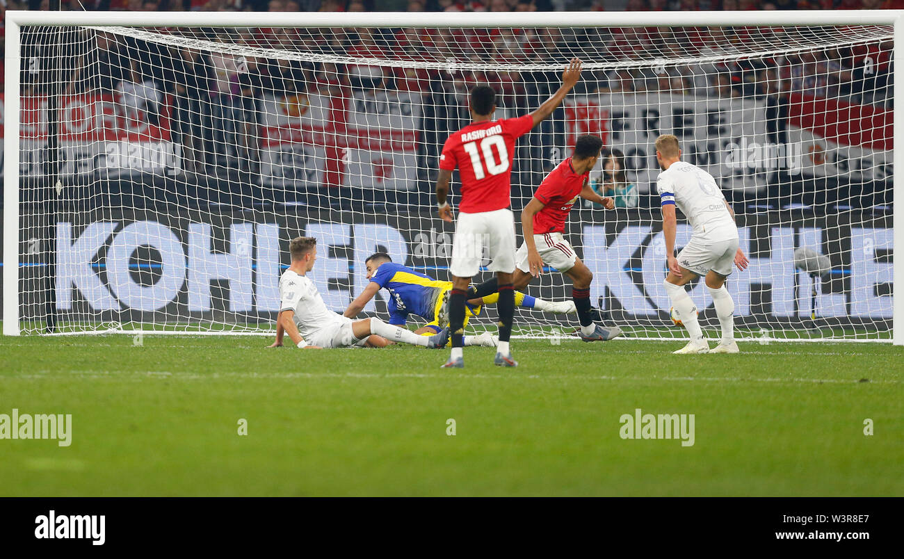 Optus Stadion, Burswood, Perth, Westaustralien. 17. Juli 2019. Manchester United gegen Leeds United; Saisonvorbereitung Tour; Mason Greenwood von Manchester United Kerben in der 7 Minute zu Manchester United 1-0 vor Credit: Aktion Plus Sport Bilder/Alamy Leben Nachrichten setzen Stockfoto